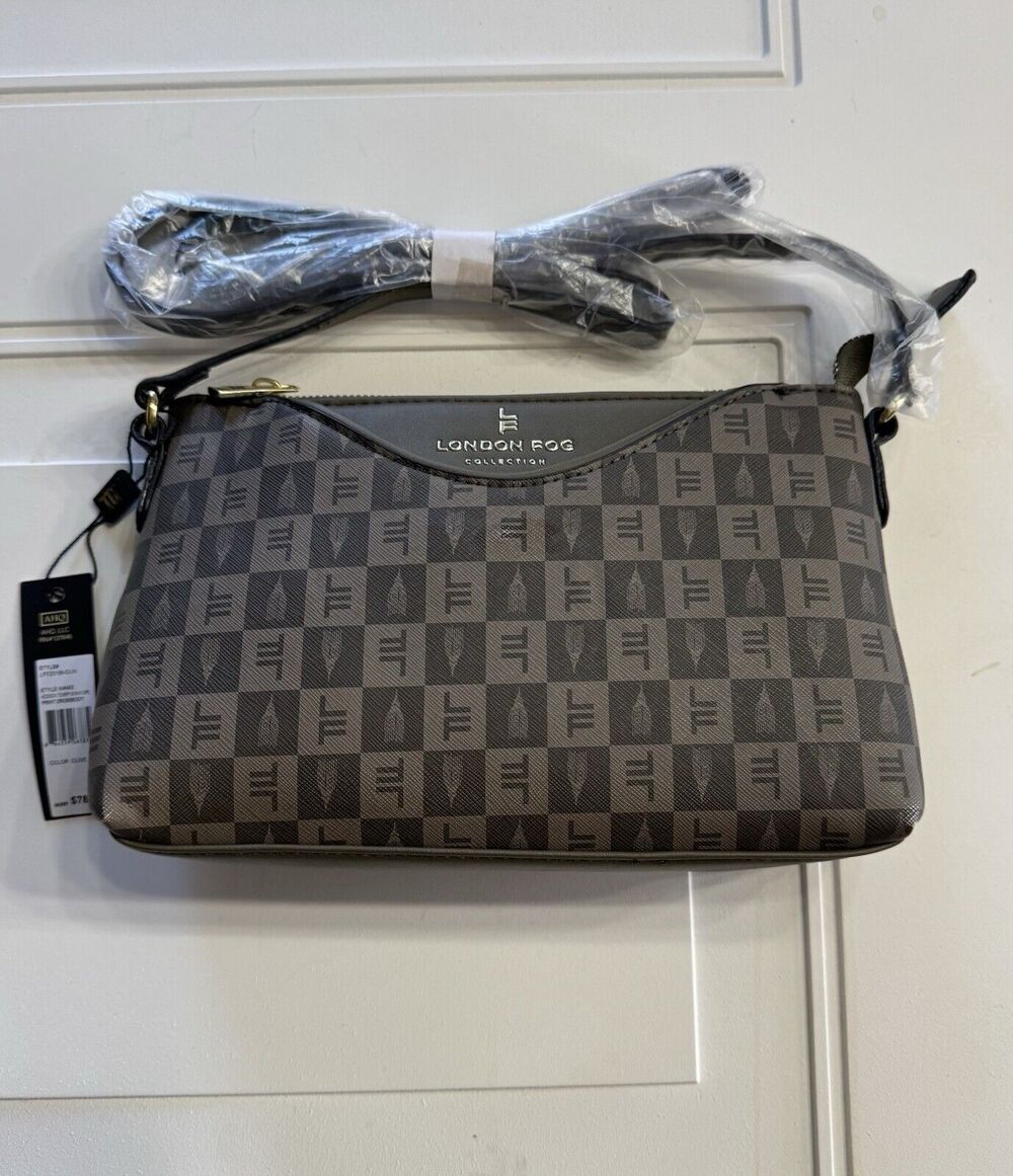 London Fog Addison Tower Signature Print Crossbody Bag Zip Around Wallet NWT $78